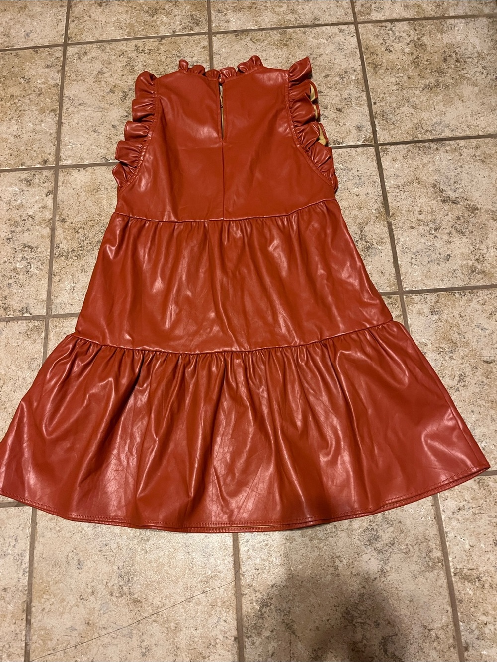 THML Rust Ruffle Neck Tiered Faux Leather Dress Fabulous!!!! - Picture 3 of 7